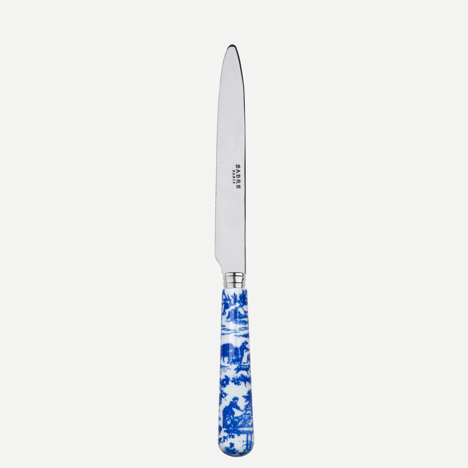 Messer mit Wellenschliff - toile de jouy - Blau